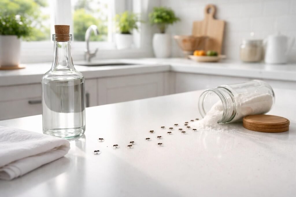 découvrez comment repousser efficacement les fourmis envahissantes dans votre cuisine grâce à une astuce de grand-mère simple et naturelle à base de vinaigre blanc.