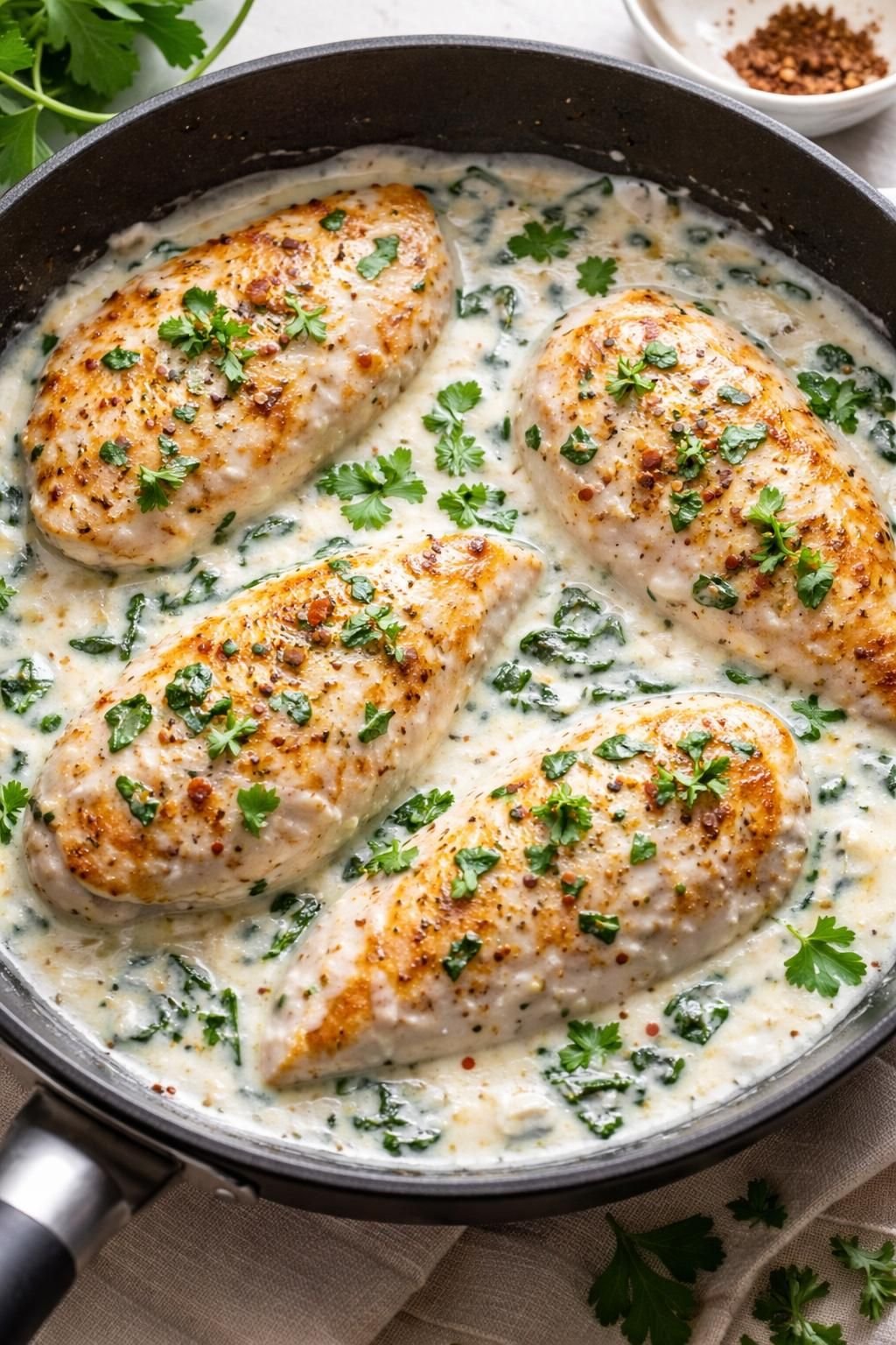 apprenez à cuisiner un poulet tendre à la poêle accompagné d'une sauce onctueuse à la crème fraîche grâce à une astuce simple et rapide.
