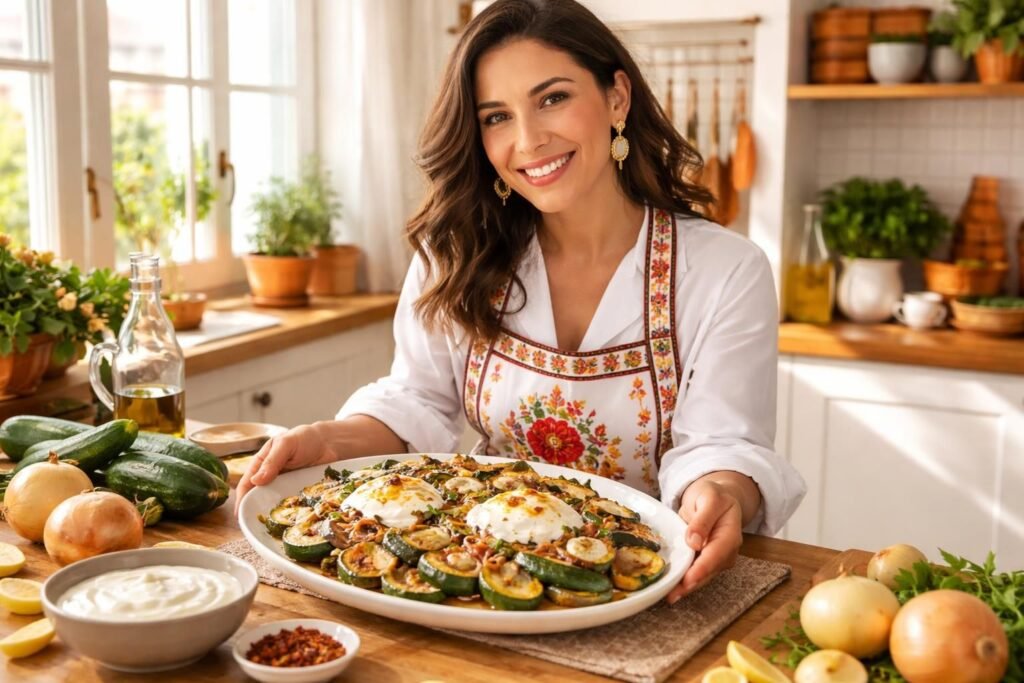 découvrez la recette savoureuse de courgettes rôties aux œufs, oignons et yaourt, dévoilée par une chef espagnole passionnée. un plat simple, sain et gourmand à tester absolument.