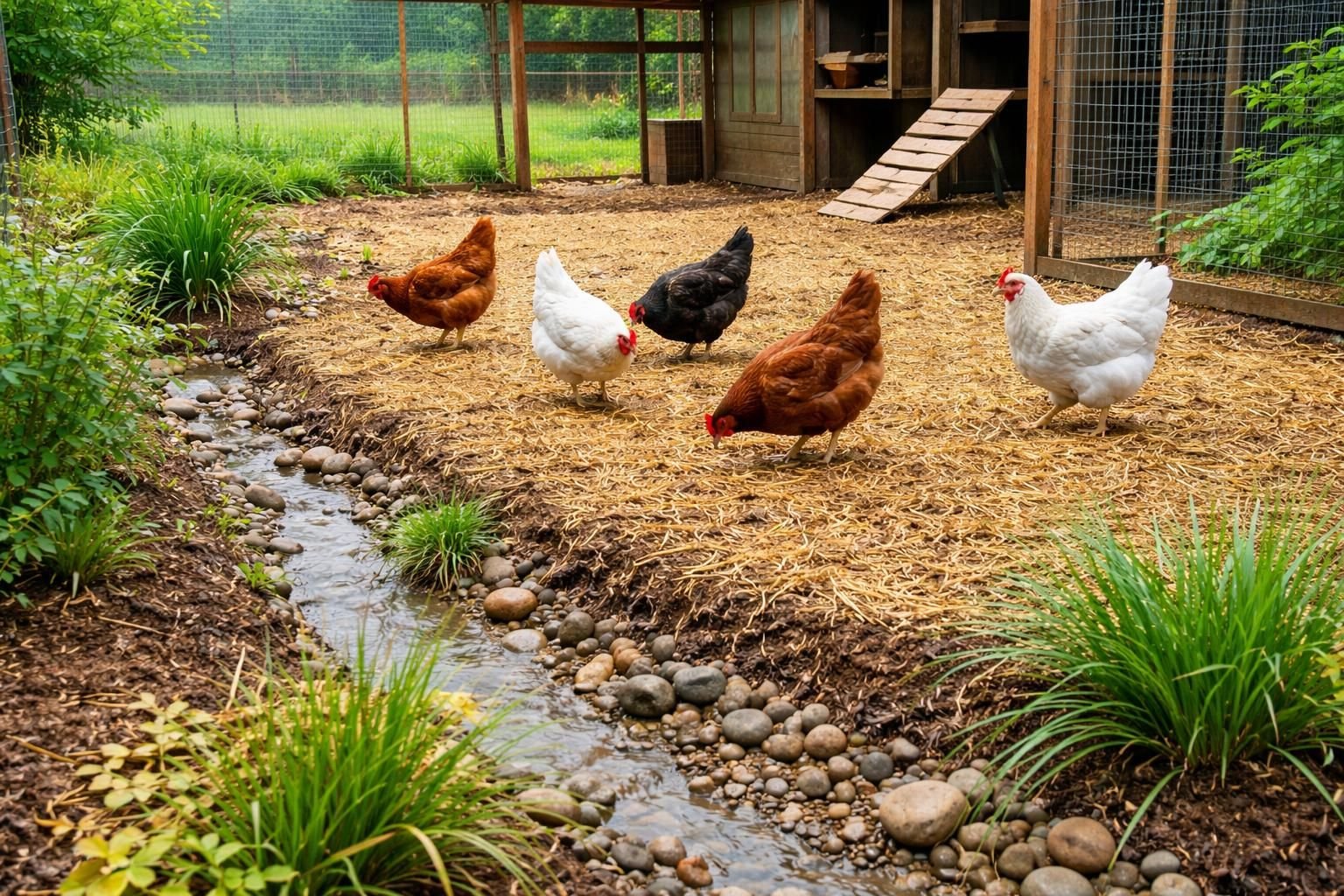 découvrez une astuce simple pour éviter que le poulailler ne devienne boueux après la pluie et protéger les pattes de vos poules efficacement.
