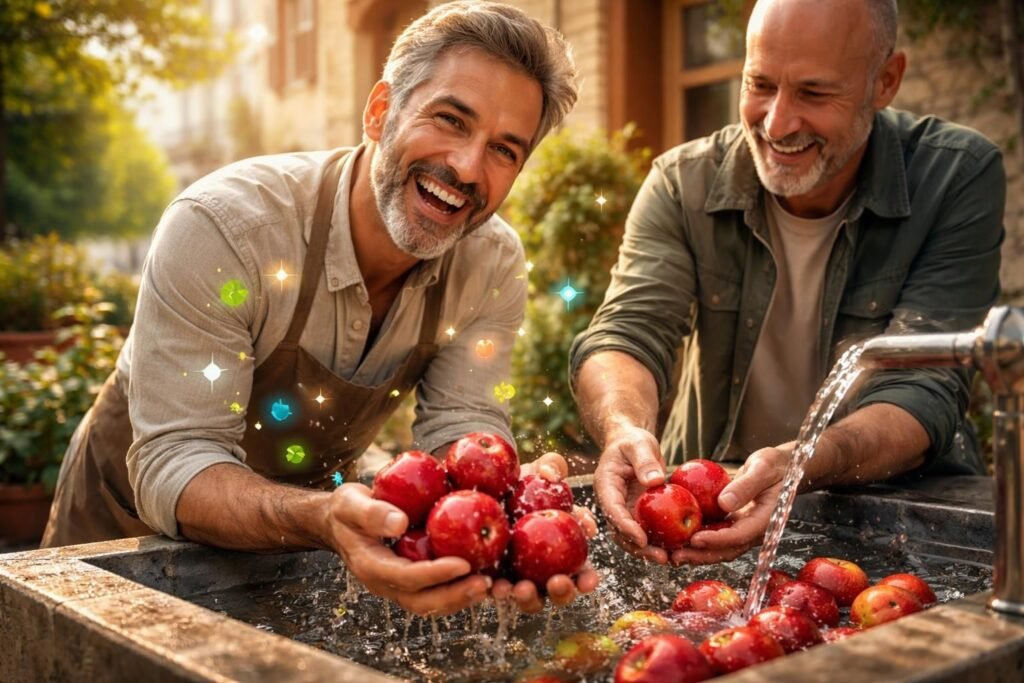 découvrez comment deux voisins lavent ensemble les pommes du marché et comment l'un d'eux découvre jusqu'à 90 bienfaits inattendus cachés dans ce simple geste quotidien.